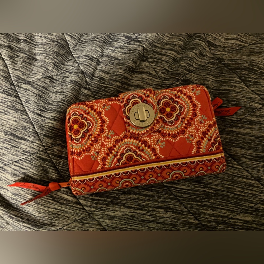 Vera Bradley Orange Women's Cotton Turnlock Wallet with Glasses Holder